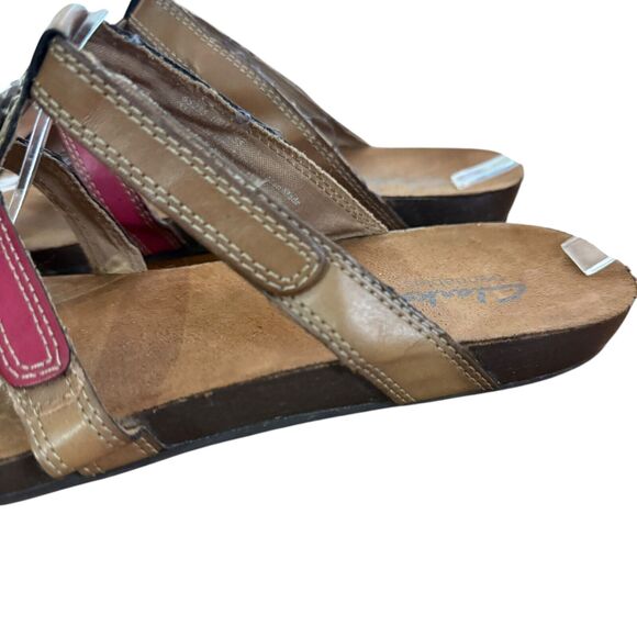 Clarks Bendables Womens Strappy Brown Red Slides Open Toe Sandals Flats Shoes 10 - Picture 9 of 16